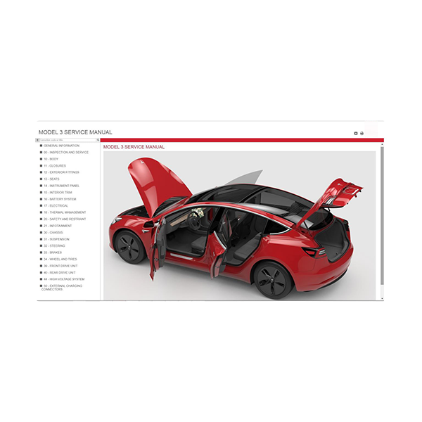 Tesla verkstedhåndbok for Model 3, Model S, Model X 2020